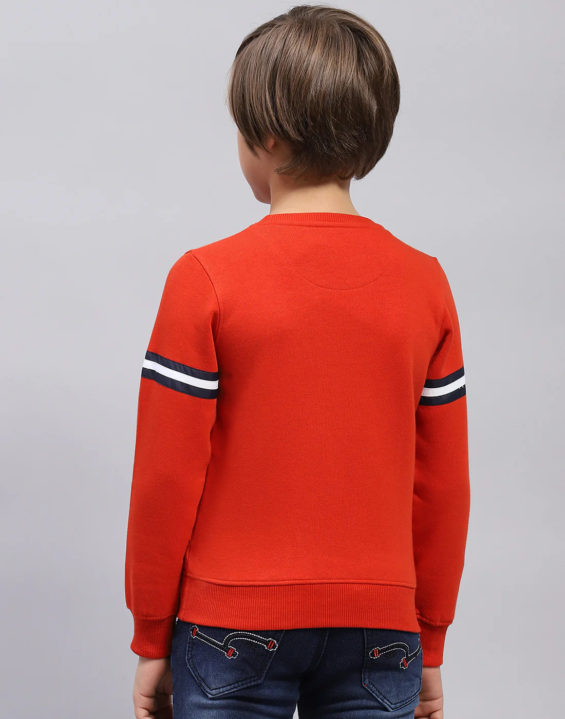 Boys Orange Printed Round Neck Full Sleeve Sweatshirt - Image 5