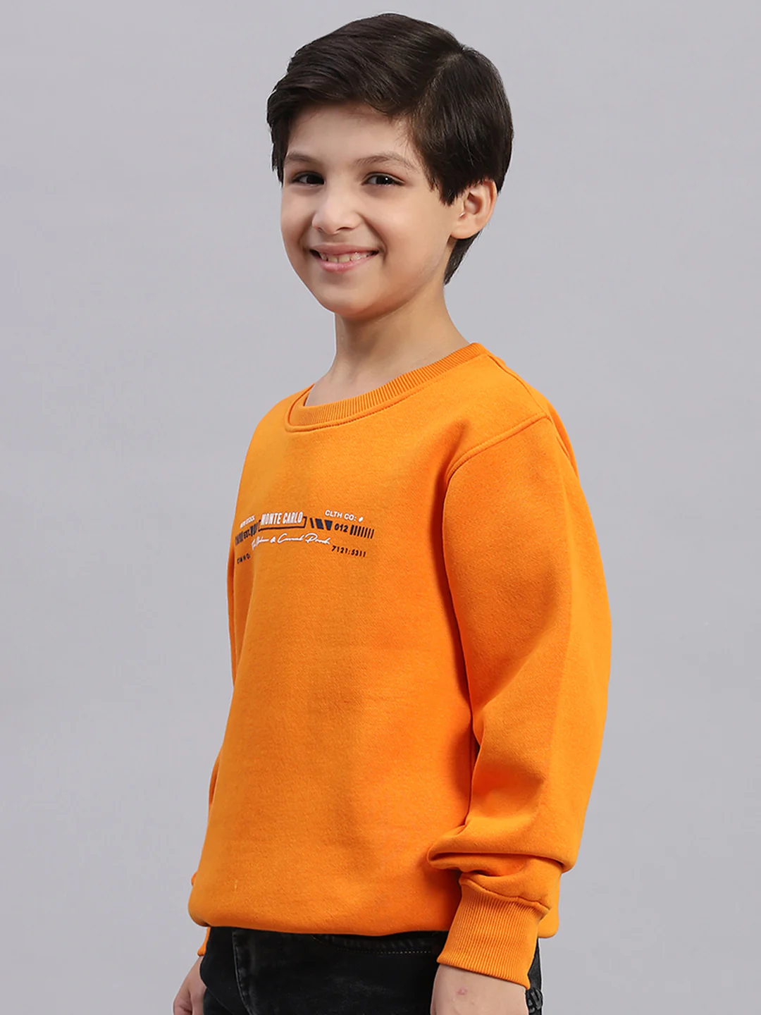 Boys Orange Printed Round Neck Full Sleeve Sweatshirt - Image 4