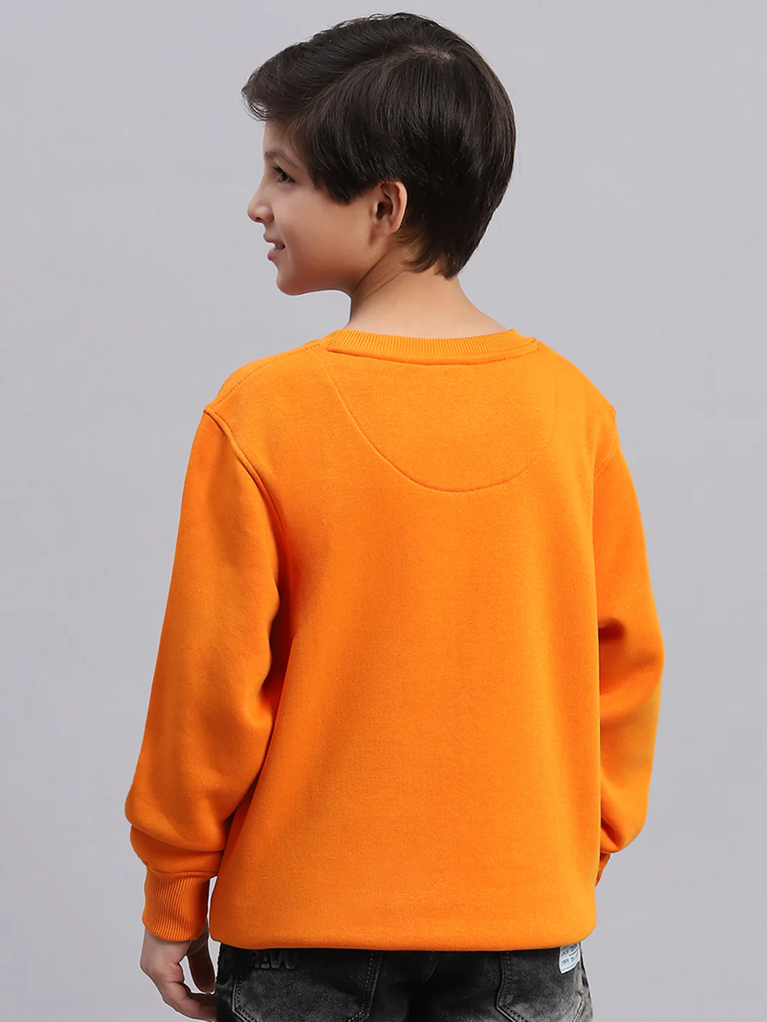 Boys Orange Printed Round Neck Full Sleeve Sweatshirt - Image 5