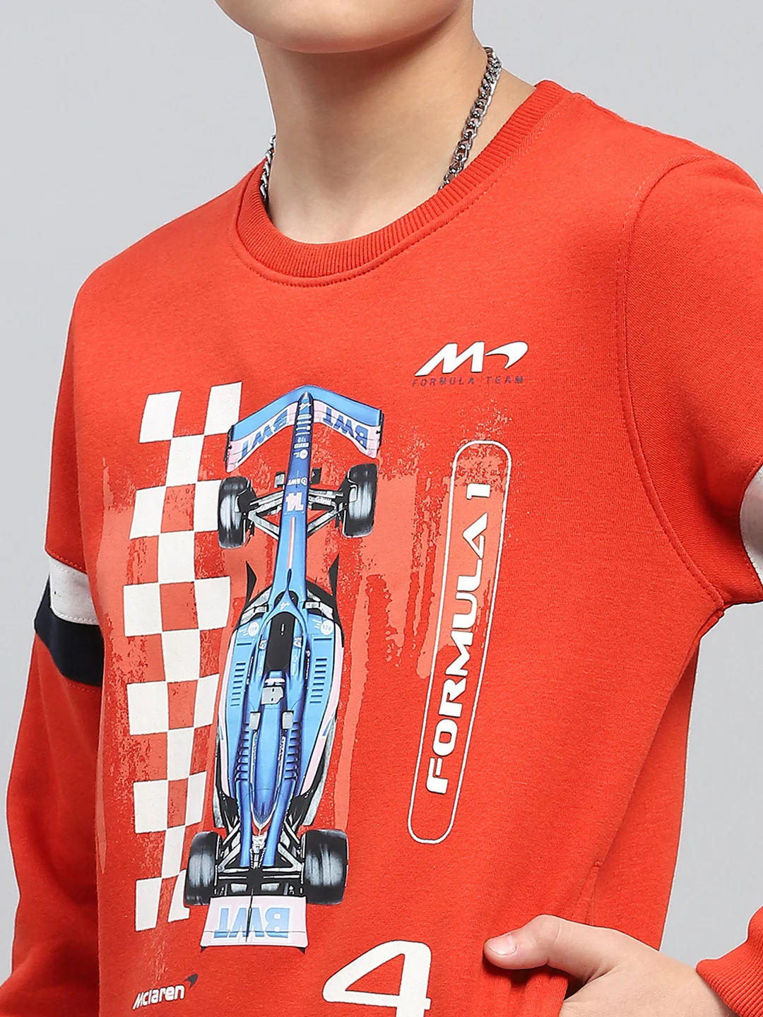 Boys Orange Printed Round Neck Full Sleeve Sweatshirt - Image 6