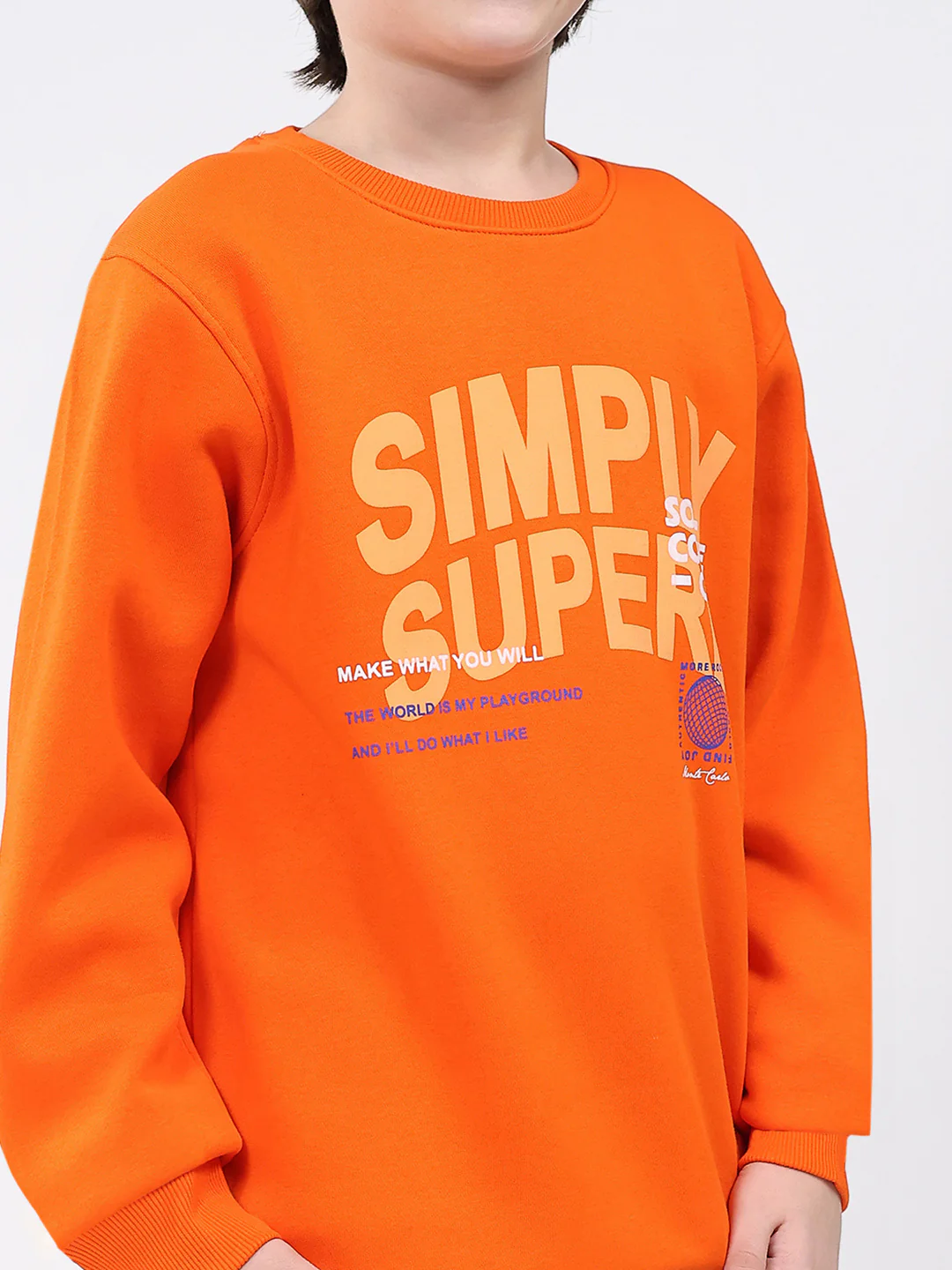 Boys Orange Printed Round Neck Full Sleeve Sweatshirt - Image 6