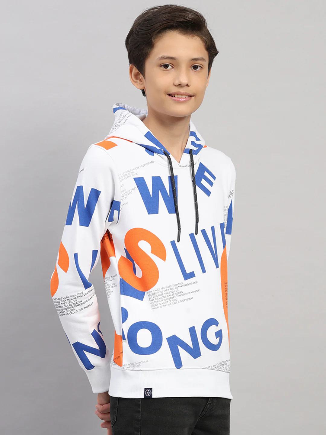 Boys Orange Printed Round Neck Full Sleeve Sweatshirt - Image 4