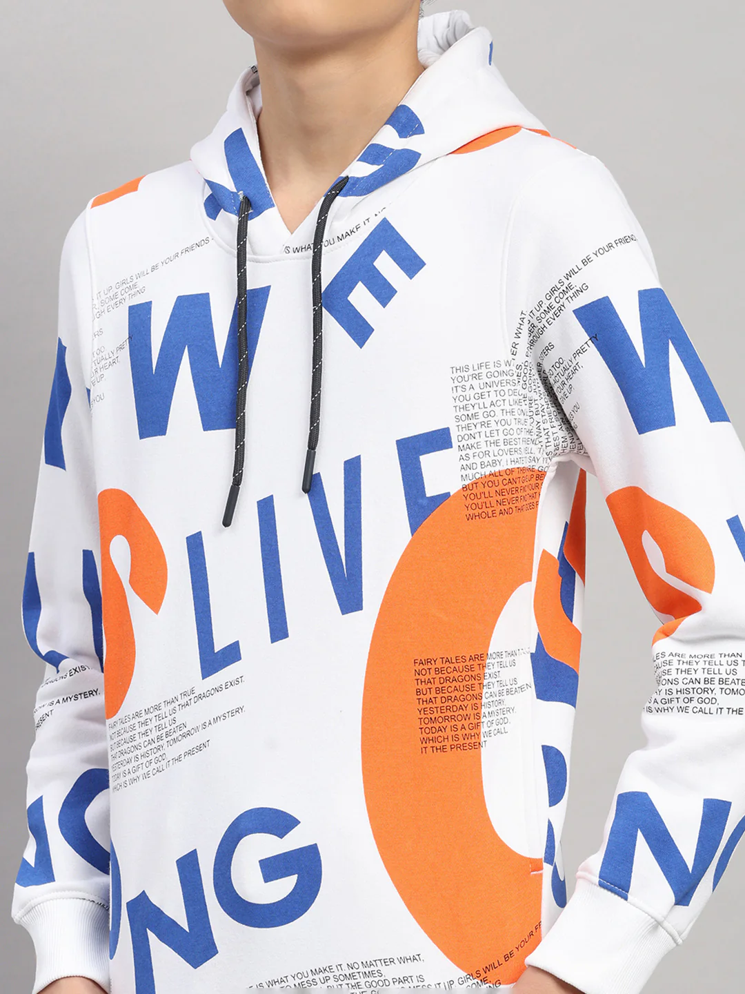 Boys Orange Printed Round Neck Full Sleeve Sweatshirt - Image 6