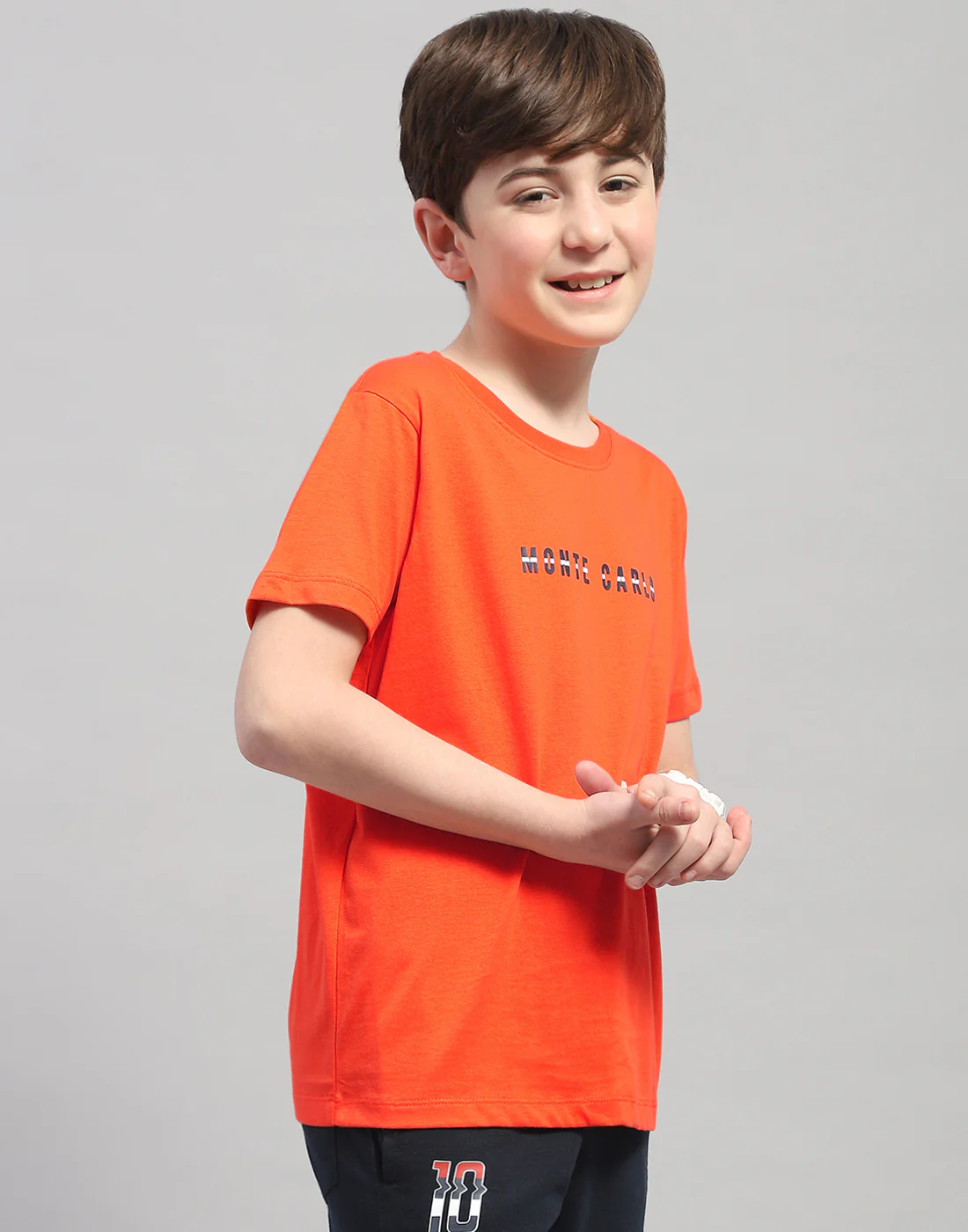 Boys Orange Printed Round Neck Half Sleeve T-Shirt - Image 4
