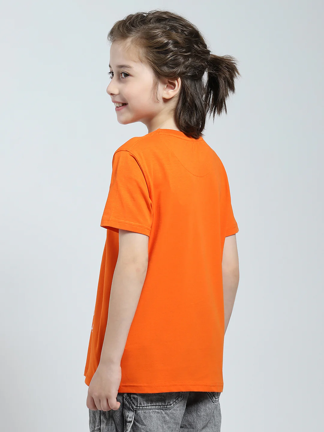 Boys Orange Printed Round Neck Half Sleeve T-Shirt - Image 5