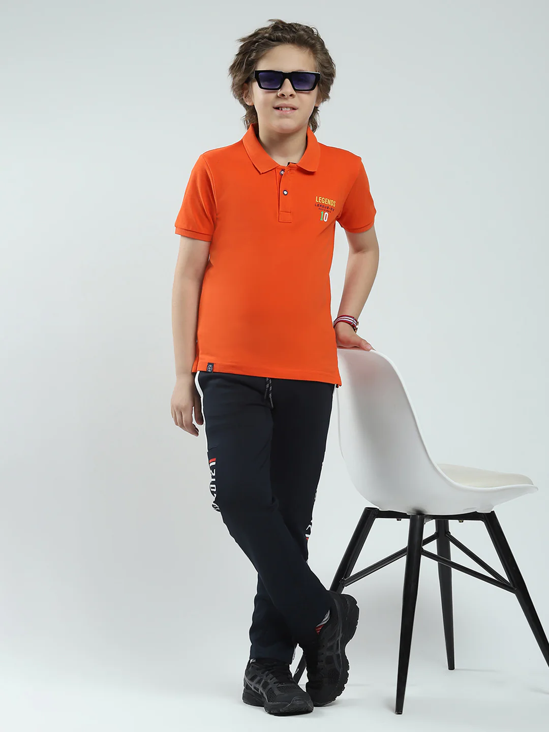 Boys Orange Solid Collar Half Sleeve T-Shirt - Image 2