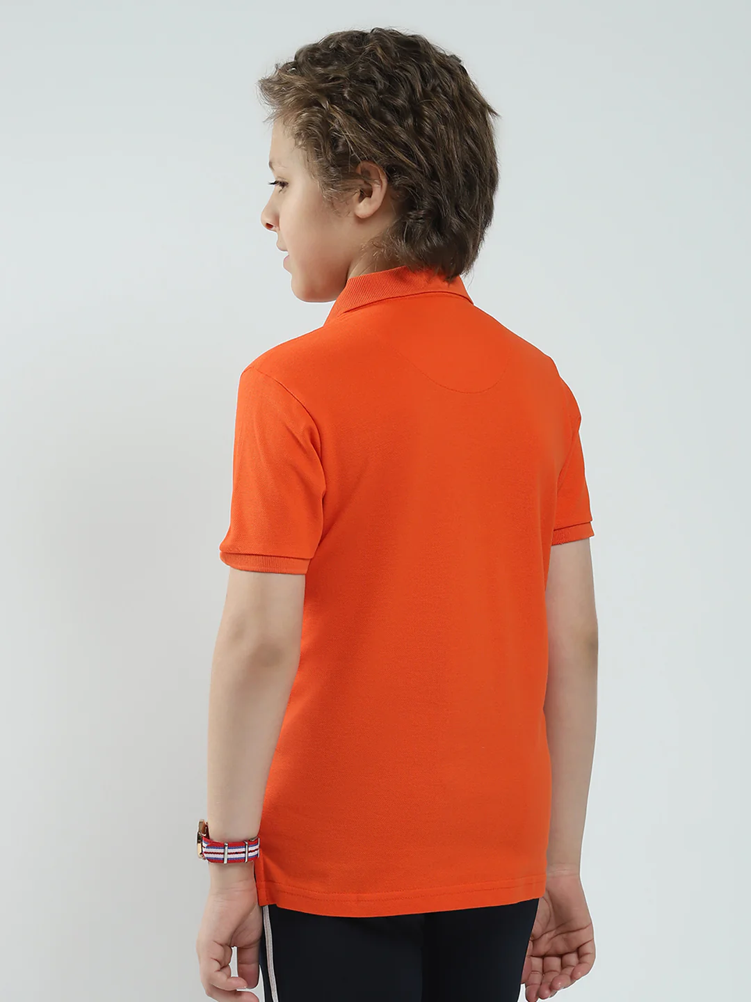 Boys Orange Solid Collar Half Sleeve T-Shirt - Image 5