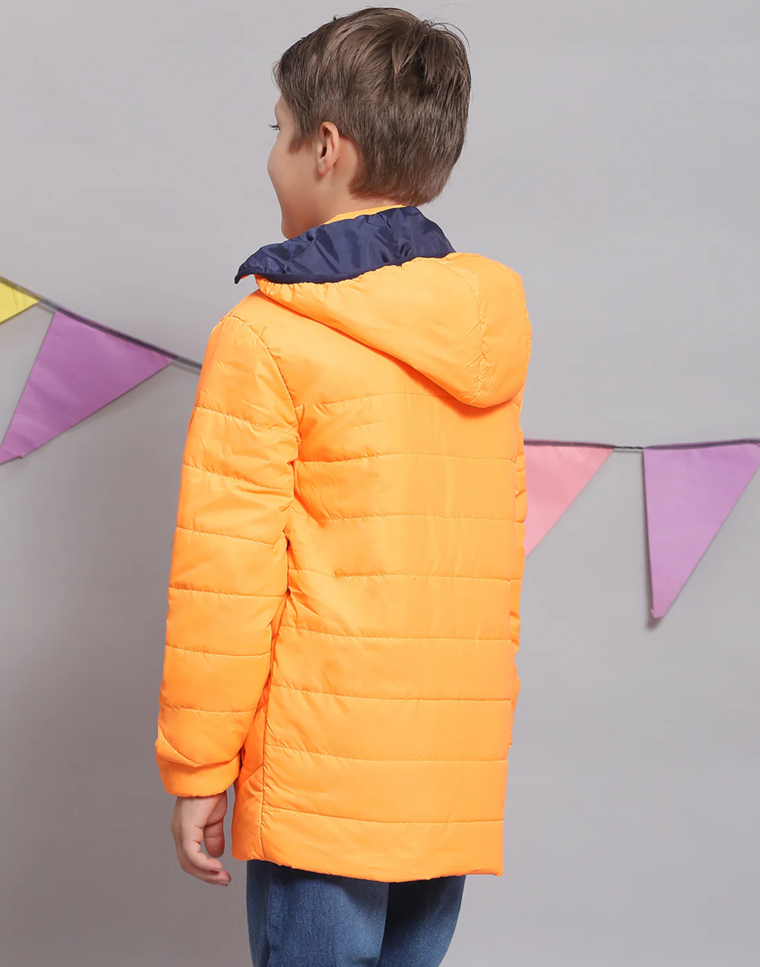 Boys Orange Solid Hooded Full Sleeve Boys Jacket - Image 5