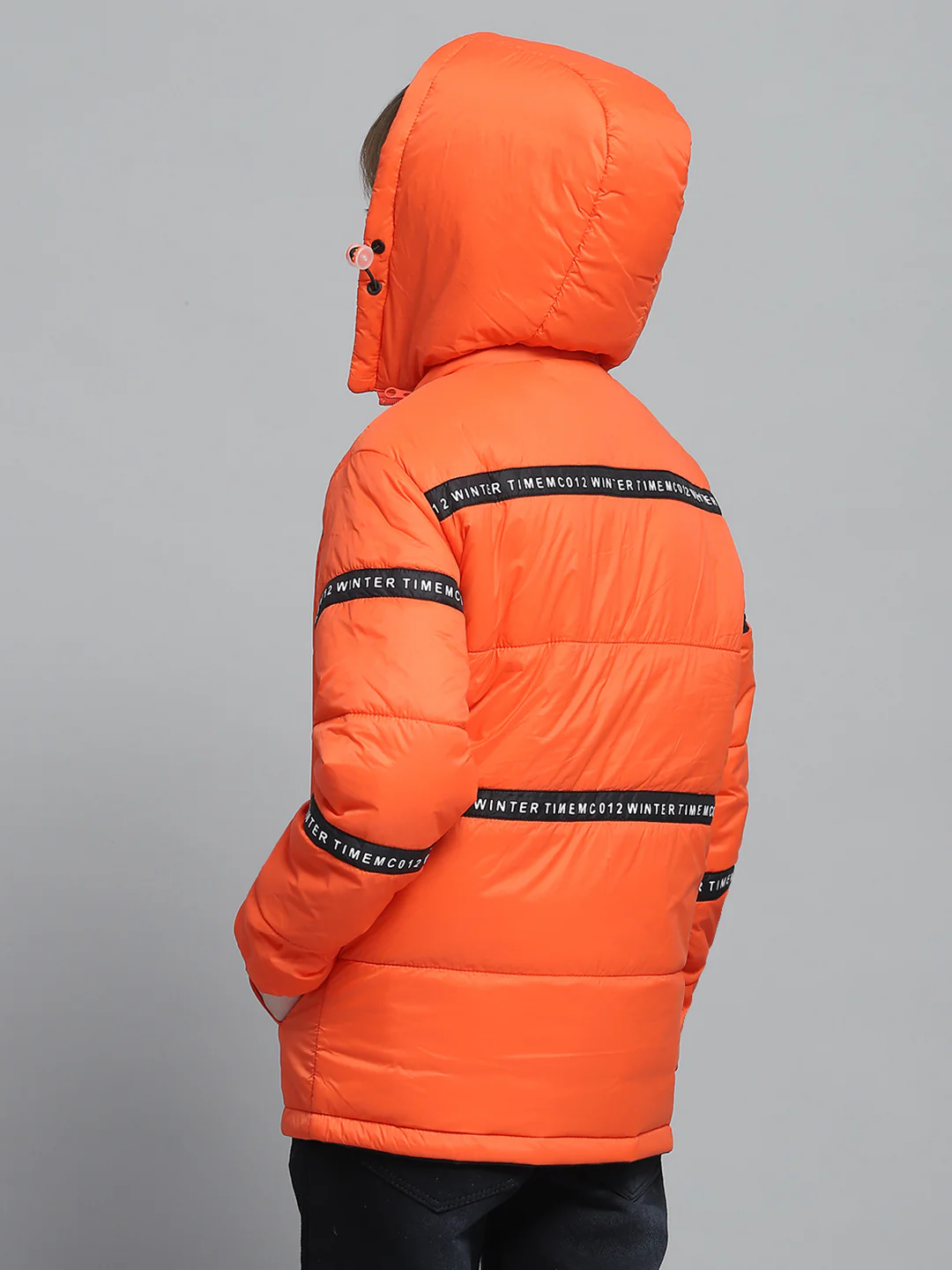 Boys Orange Solid Hooded Full Sleeve Reversible Jacket - Image 4