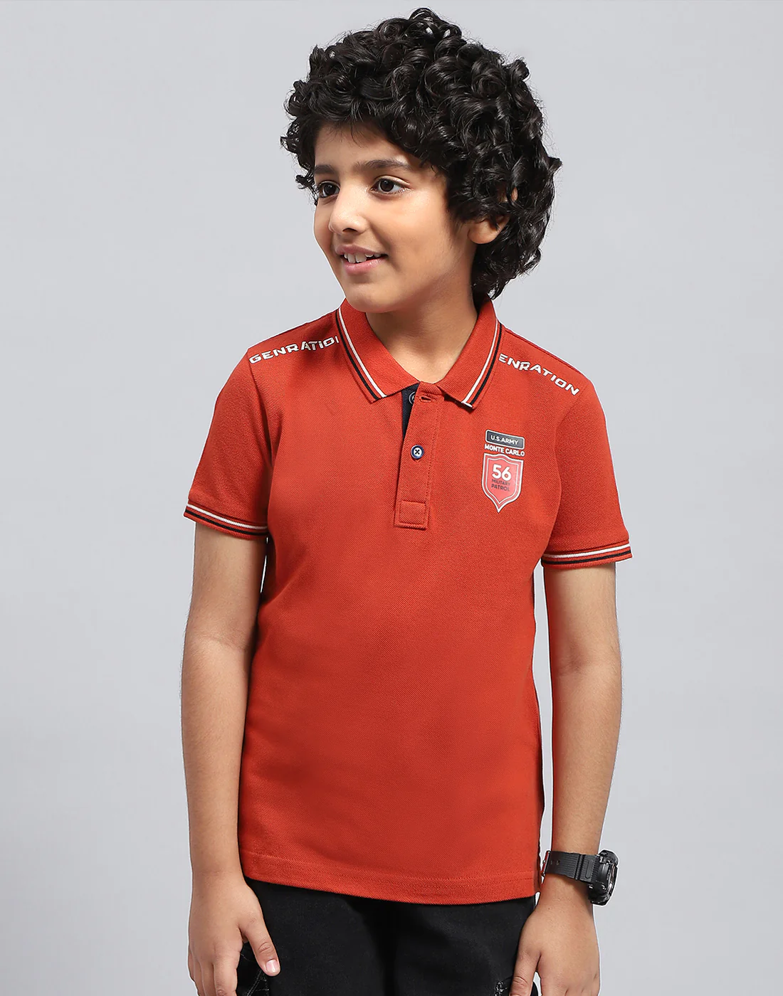 Boys Orange Solid Polo Collar Half Sleeve T-Shirt - Image 3