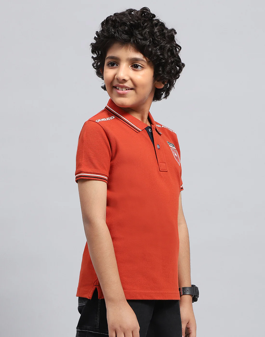 Boys Orange Solid Polo Collar Half Sleeve T-Shirt - Image 4