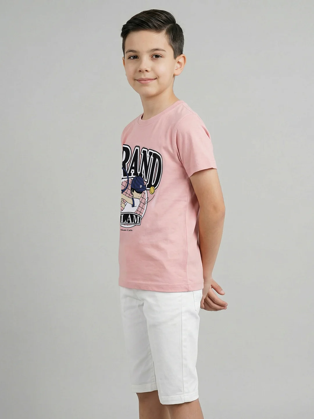 Boys Peach & Black Printed Round Neck Half Sleeve T-Shirt (Pack of 2) - Image 4