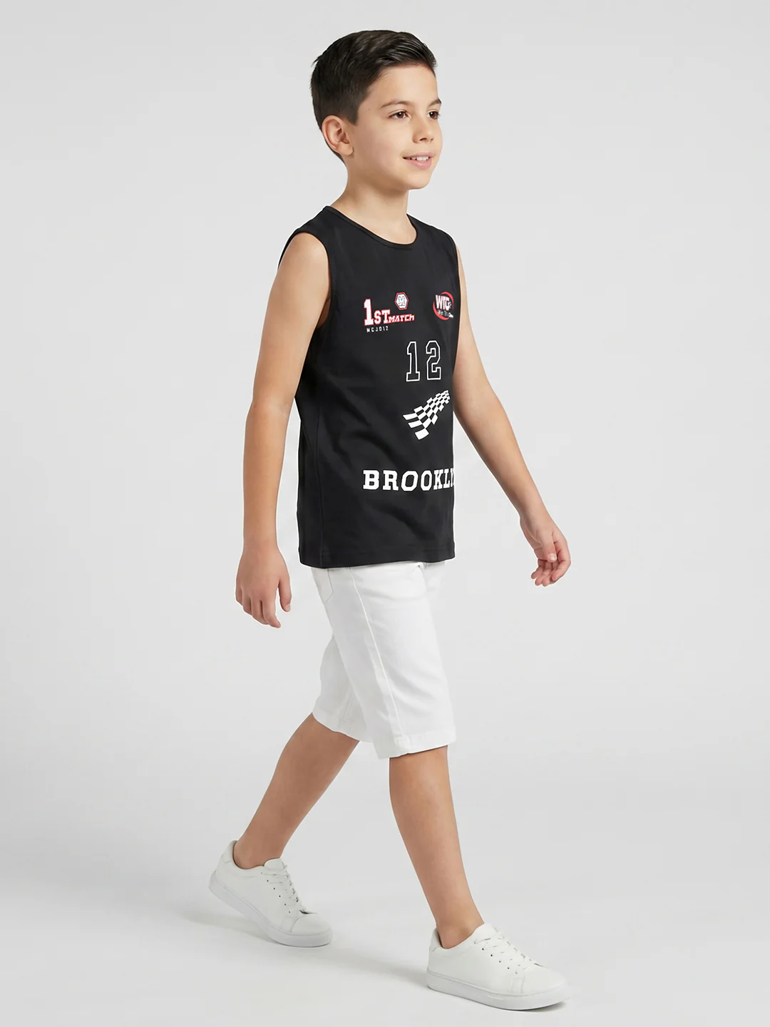 Boys Peach & Black Printed Round Neck Sleeveless T-Shirt (Pack of 2) - Image 4