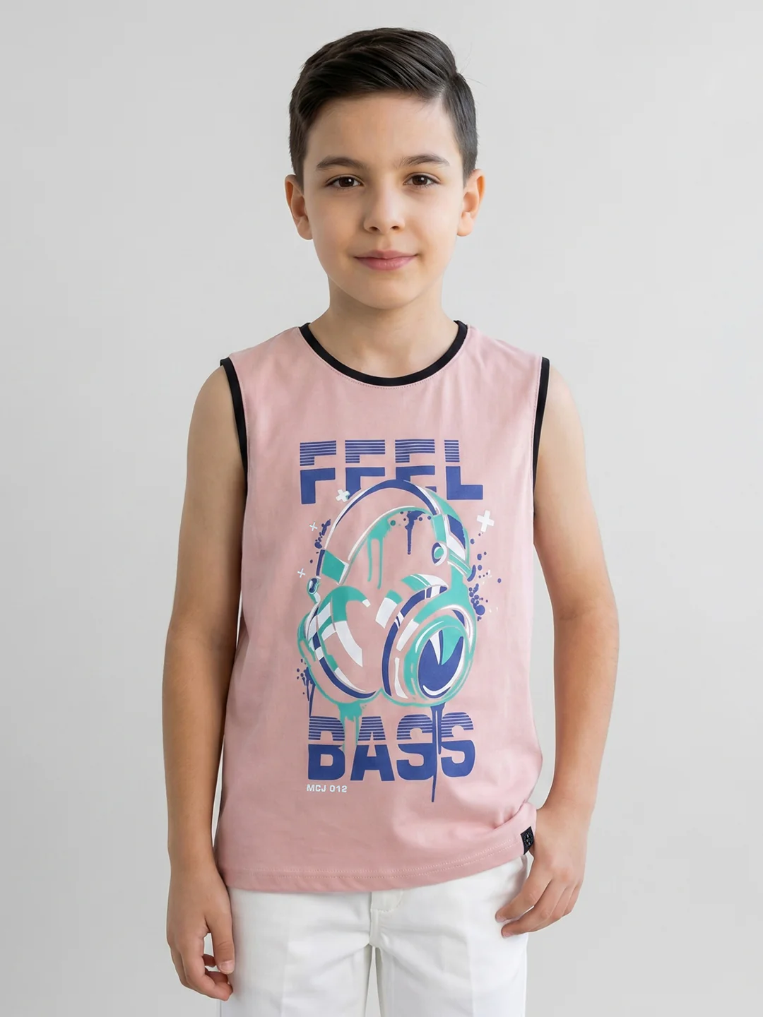 Boys Peach & Black Printed Round Neck Sleeveless T-Shirt (Pack of 2) - Image 8