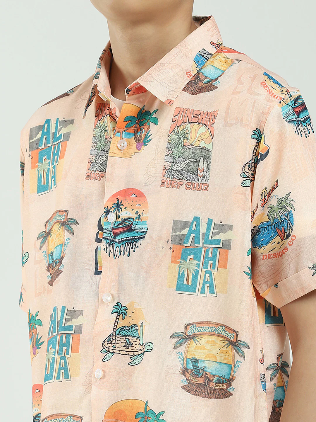 Boys Peach Printed Collar Half Sleeve Cords Set - Image 8