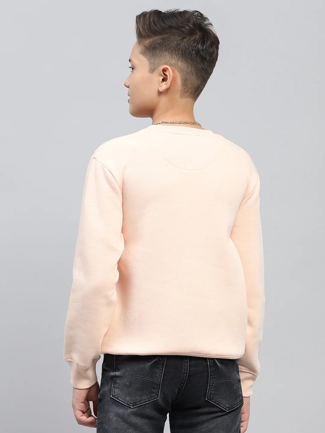 Boys Peach Printed Round Neck Full Sleeve Sweatshirt - Image 5