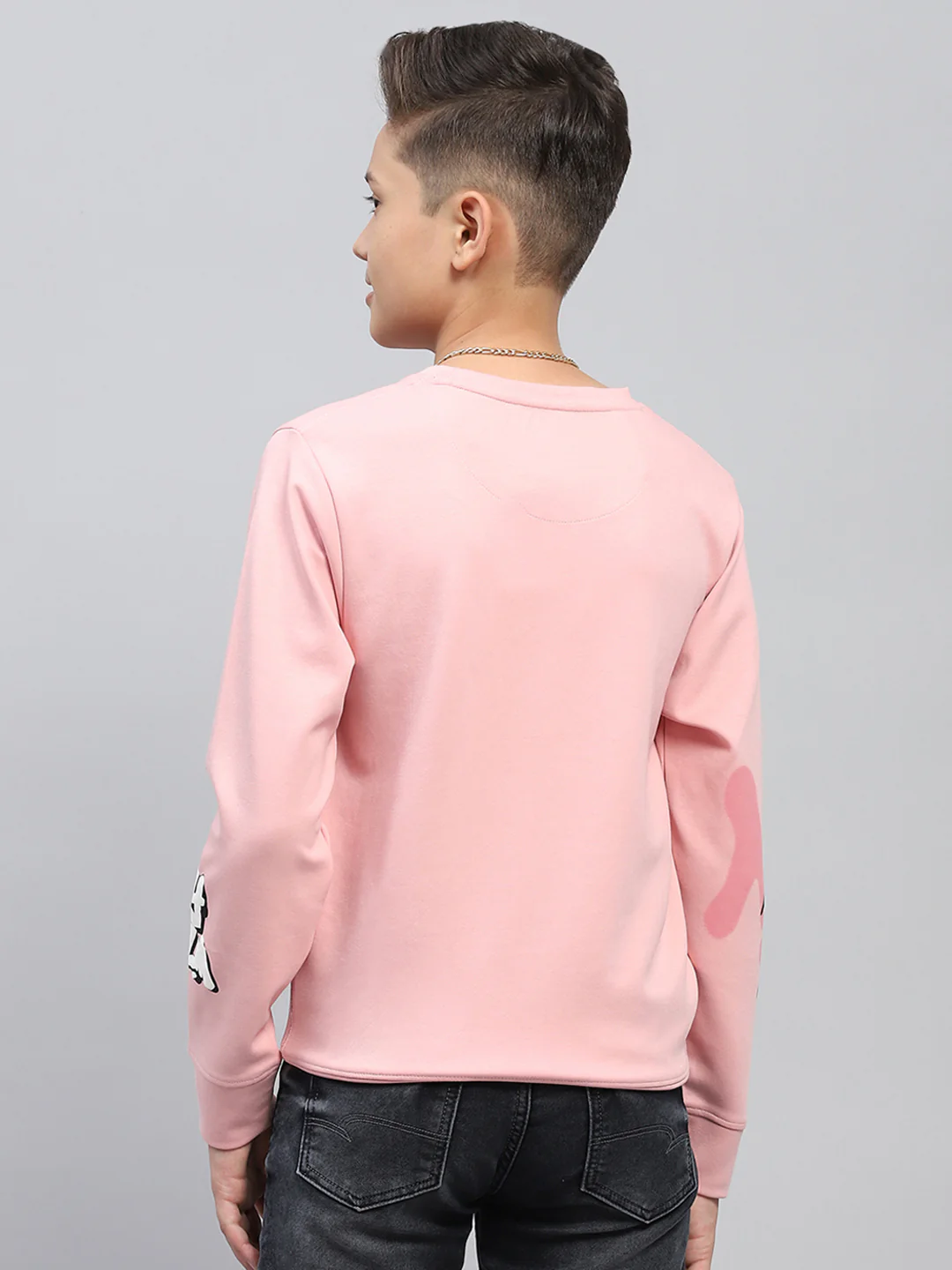 Boys Peach Printed Round Neck Full Sleeve Sweatshirt - Image 5
