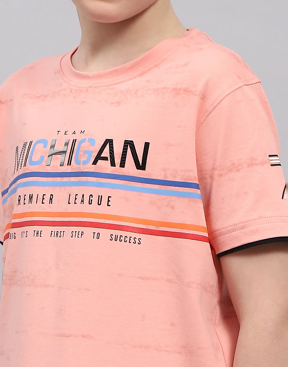 Boys Peach Printed Round Neck Half Sleeve T-Shirt - Image 6
