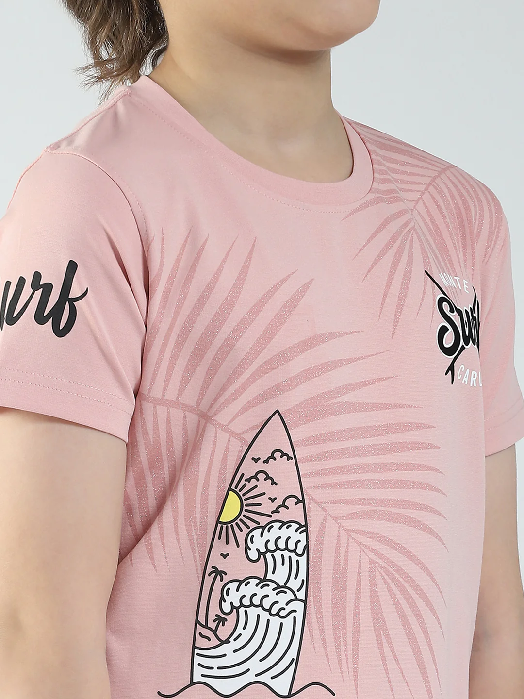 Boys Peach Printed Round Neck Half Sleeve T-Shirt - Image 6