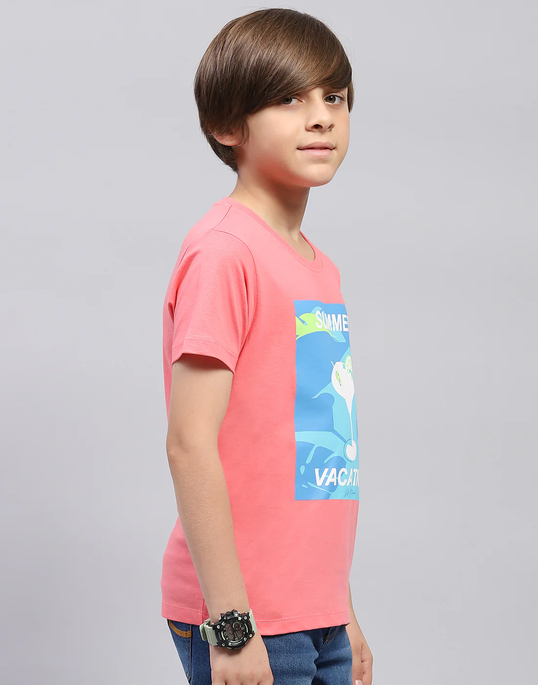 Boys Pink & Black Printed Round Neck Half Sleeve T-Shirt (Pack of 2) - Image 5