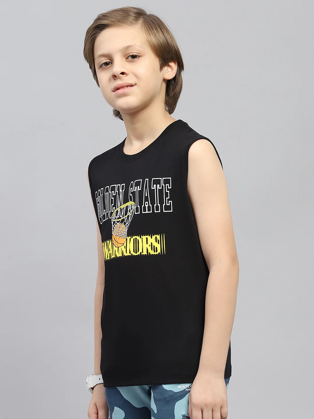 Boys Pink & Black Printed Round Neck Sleeveless T-Shirt (Pack of 2) - Image 8