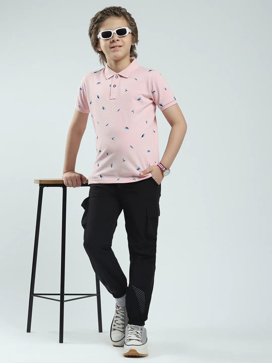 Boys Pink Printed Collar Half Sleeve T-Shirt - Image 2