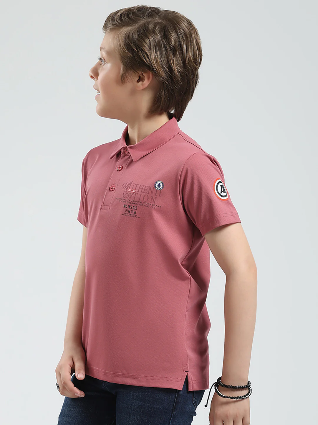 Boys Pink Printed Collar Half Sleeve T-Shirt - Image 3