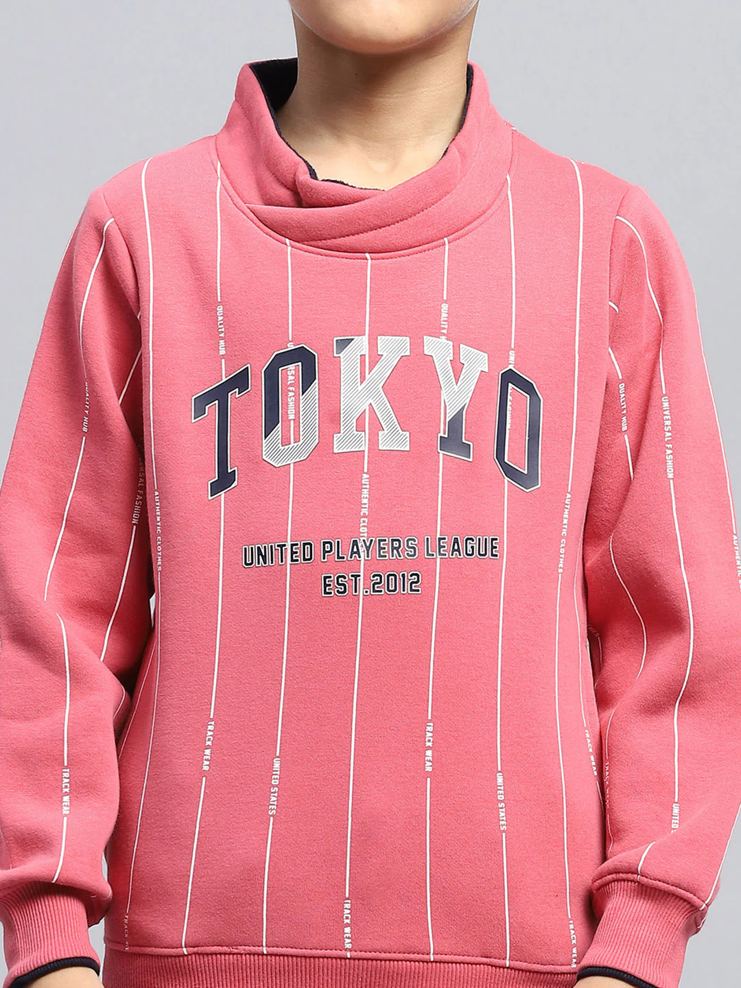 Boys Pink Printed High Neck Full Sleeve Sweatshirt - Image 6