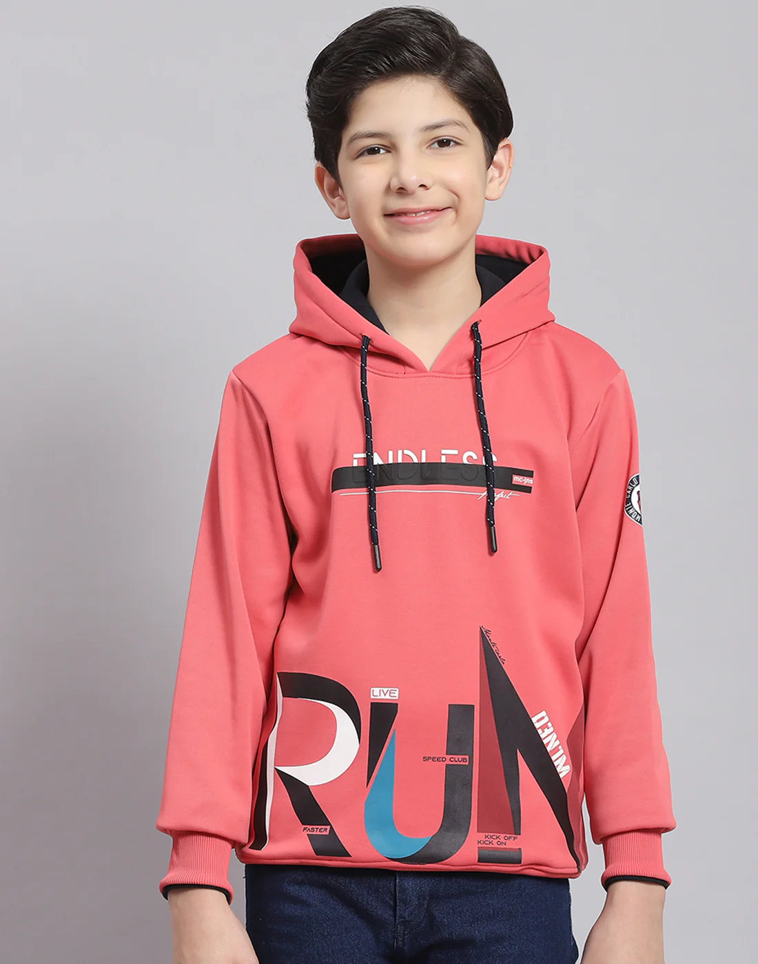 Boys Pink Printed Hooded Full Sleeve Sweatshirt - Image 3