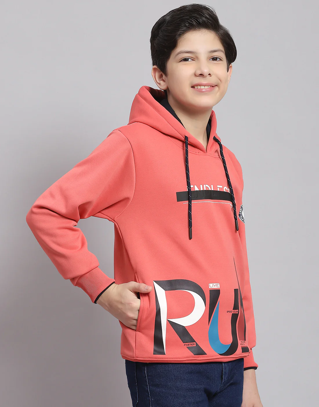 Boys Pink Printed Hooded Full Sleeve Sweatshirt - Image 4