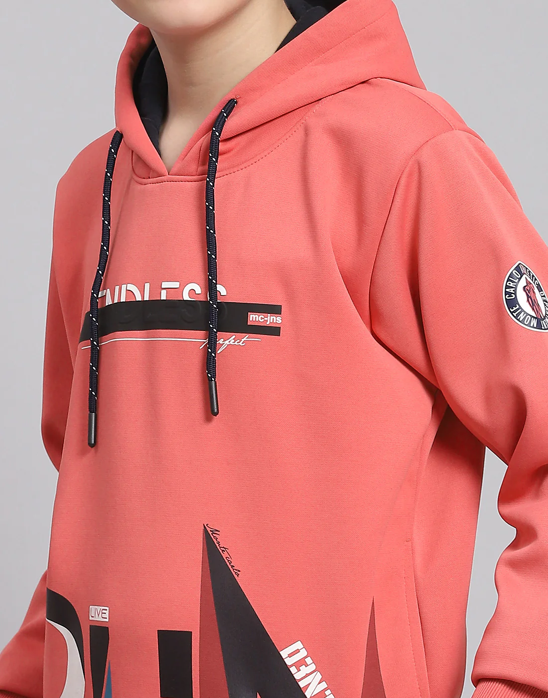 Boys Pink Printed Hooded Full Sleeve Sweatshirt - Image 6