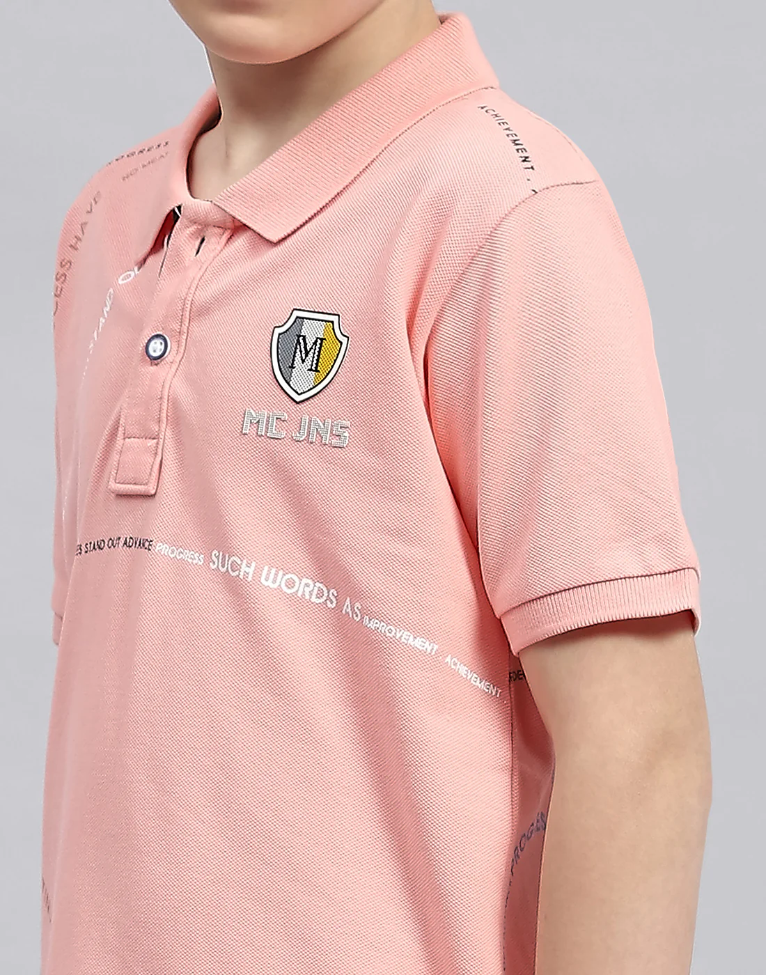 Boys Pink Printed Polo Collar Half Sleeve T-Shirt - Image 6