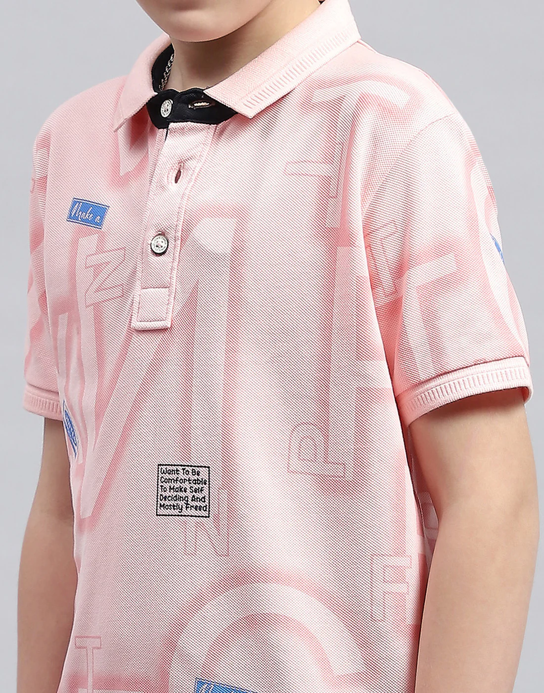 Boys Pink Printed Polo Collar Half Sleeve T-Shirt - Image 6