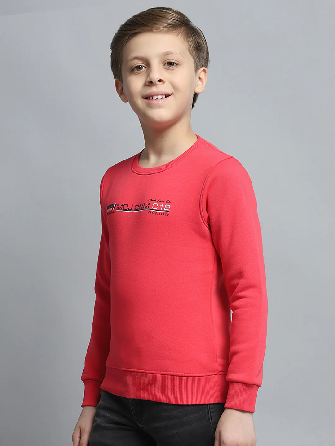 Boys Pink Printed Round Neck Full Sleeve Pullover - Image 3