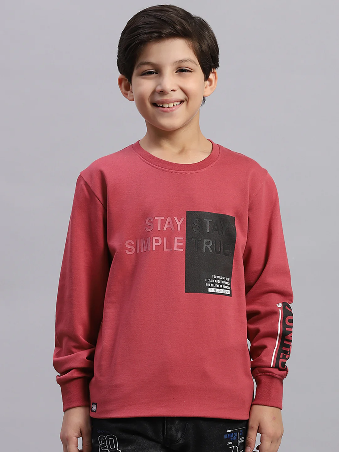 Boys Pink Printed Round Neck Full Sleeve Sweatshirt - Image 2
