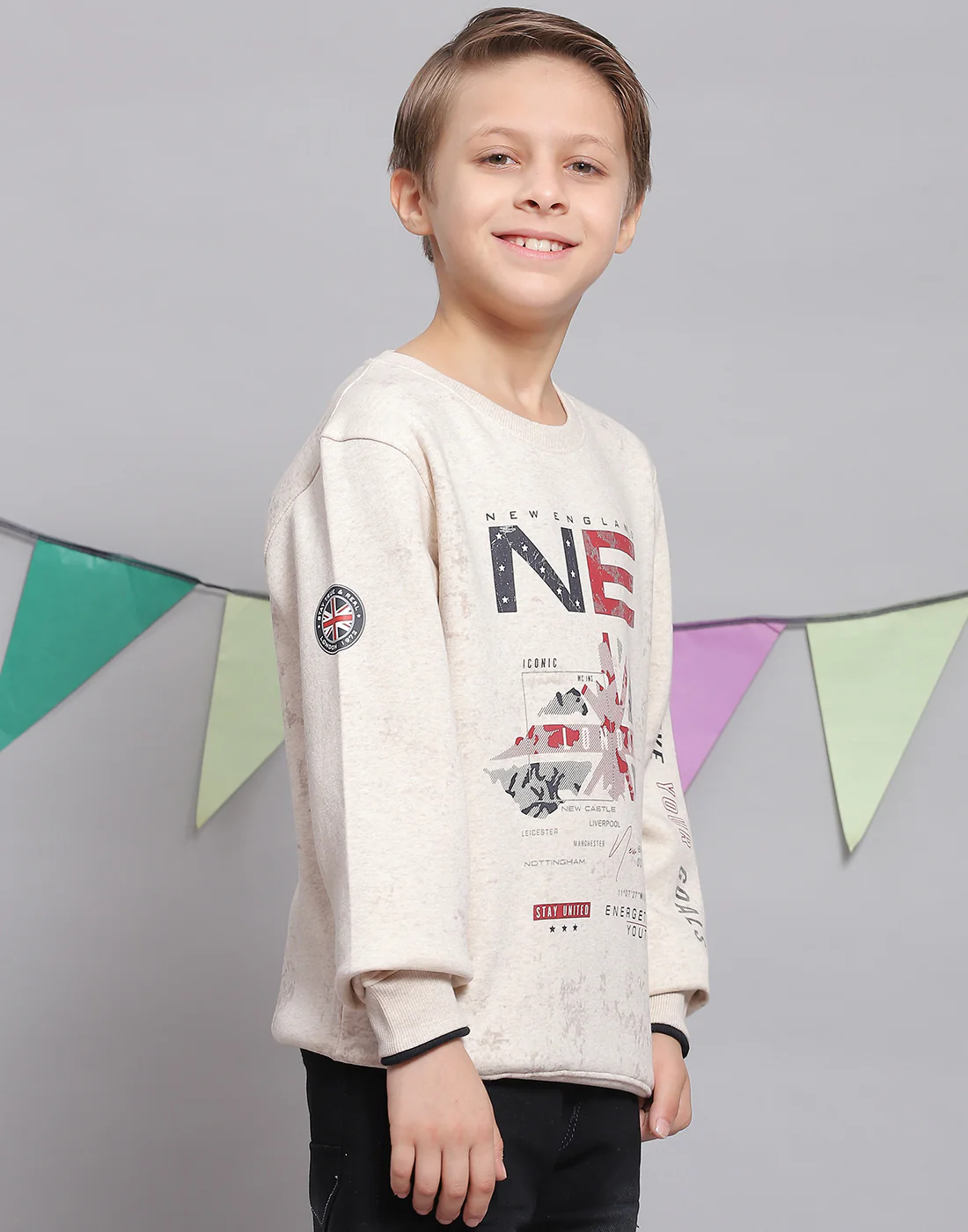 Boys Pink Printed Round Neck Full Sleeve Sweatshirt - Image 4