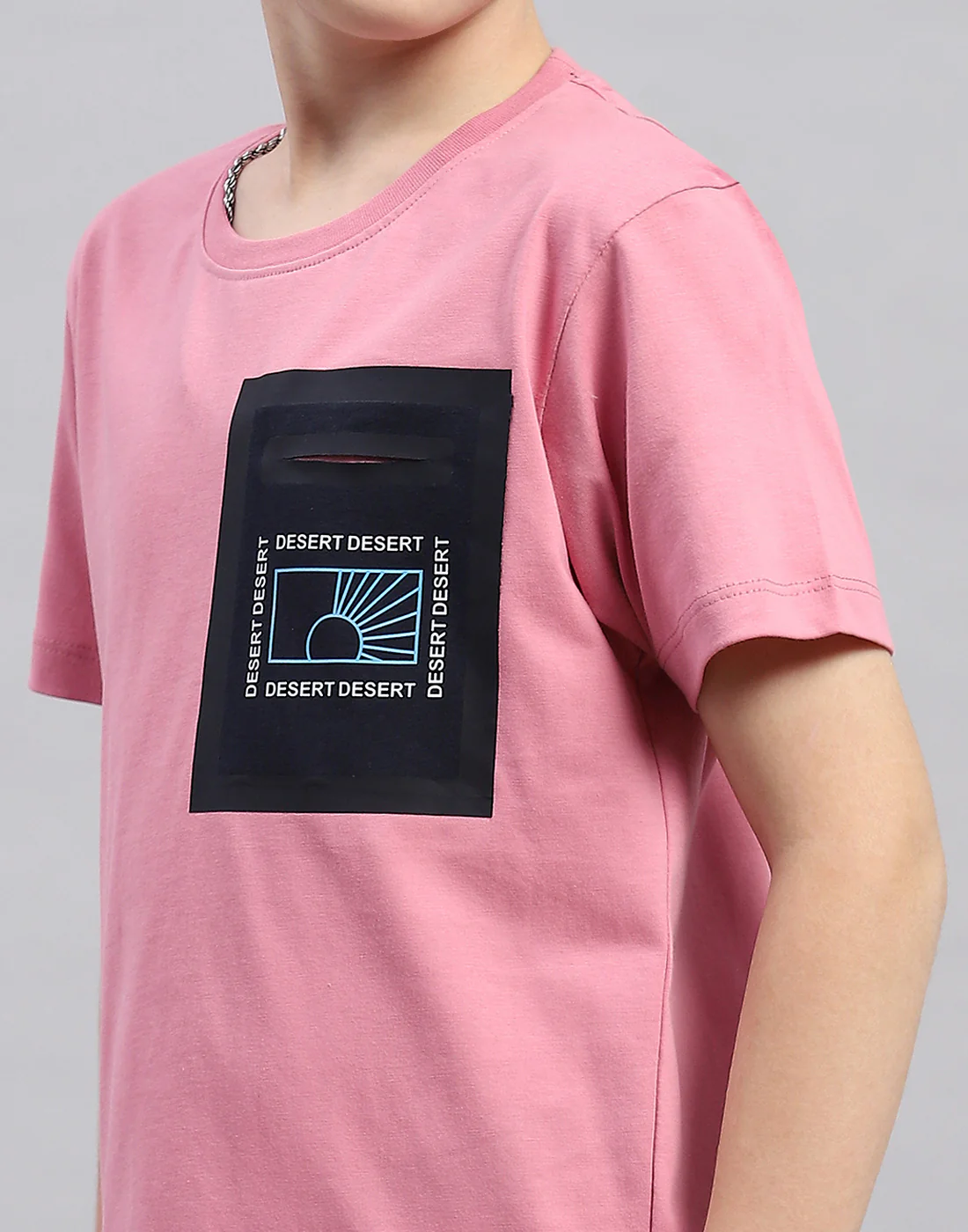 Boys Pink Printed Round Neck Half Sleeve T-Shirt - Image 6