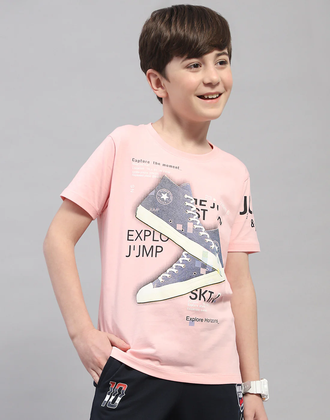Boys Pink Printed Round Neck Half Sleeve T-Shirt - Image 2