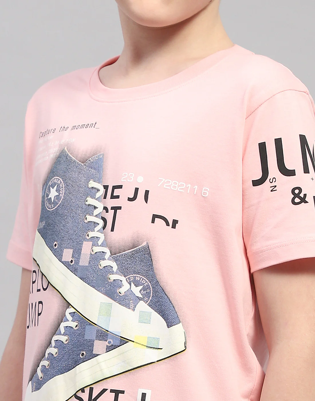 Boys Pink Printed Round Neck Half Sleeve T-Shirt - Image 6