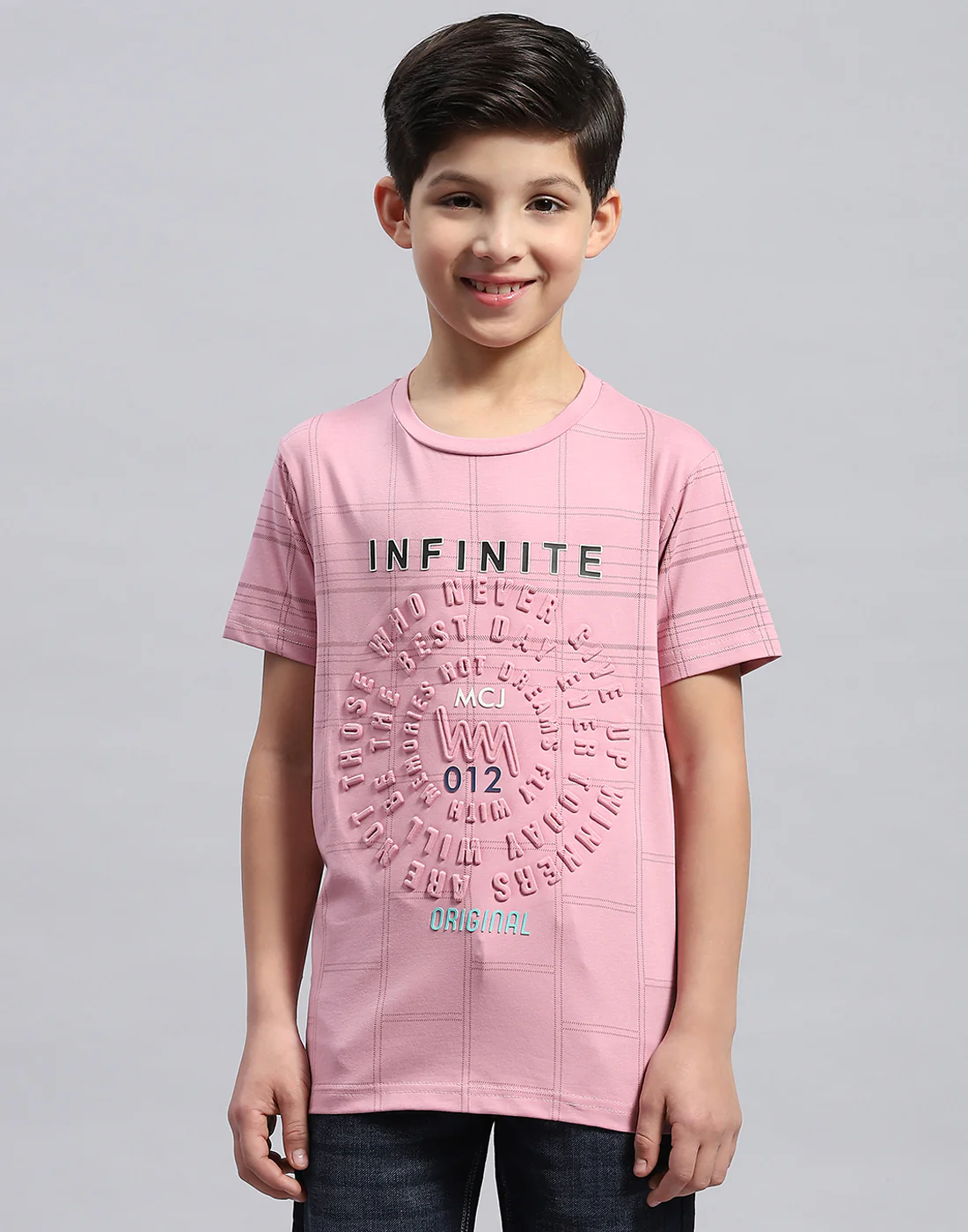 Boys Pink Printed Round Neck Half Sleeve T-Shirt - Image 2