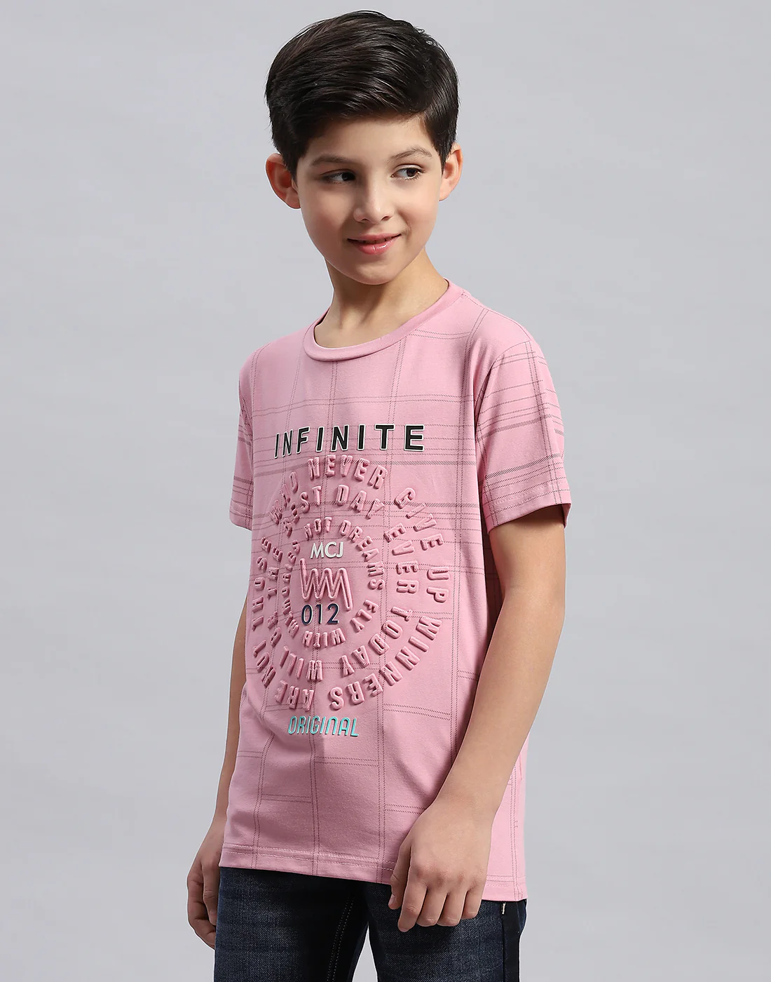 Boys Pink Printed Round Neck Half Sleeve T-Shirt - Image 3