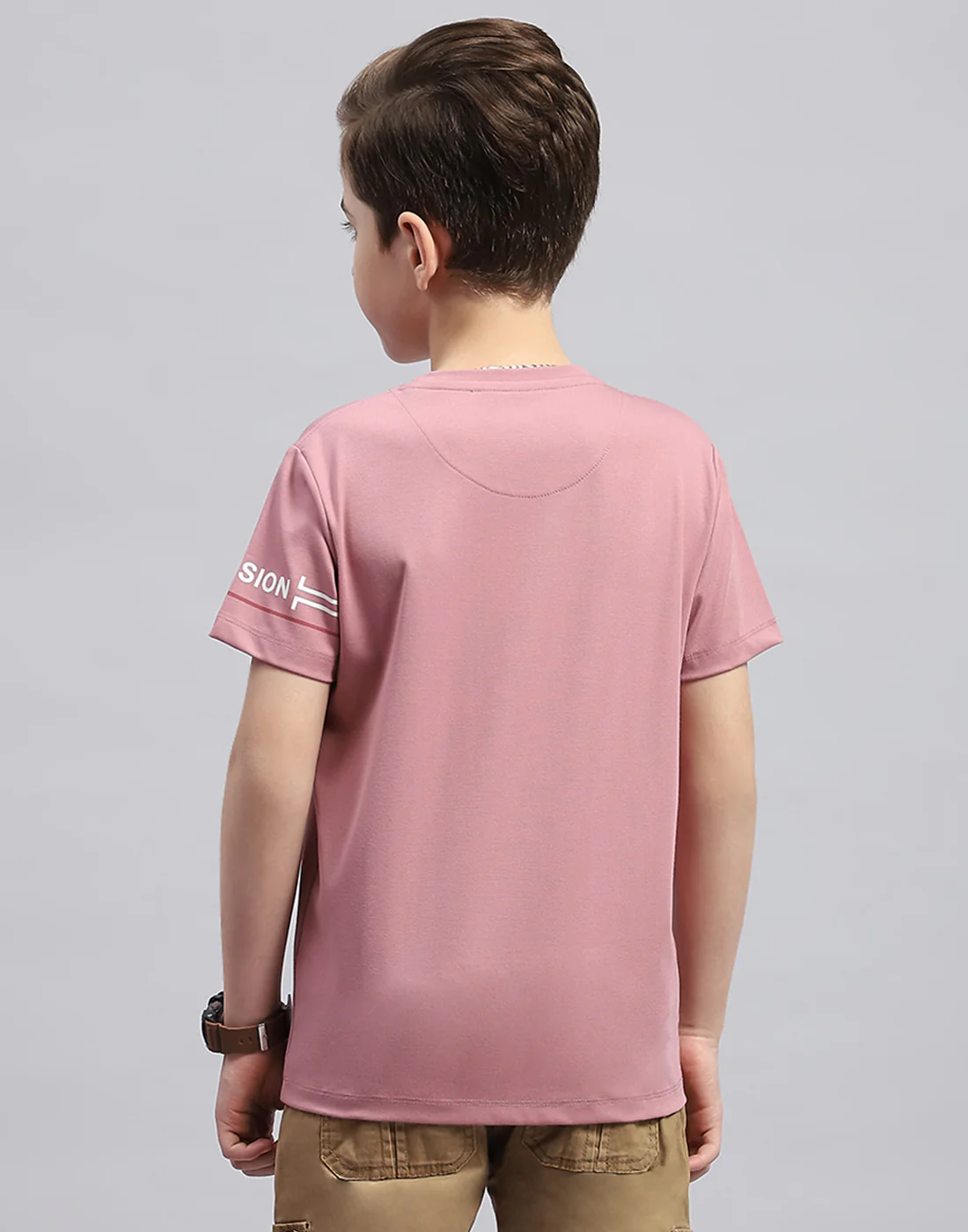 Boys Pink Printed Round Neck Half Sleeve T-Shirt - Image 5