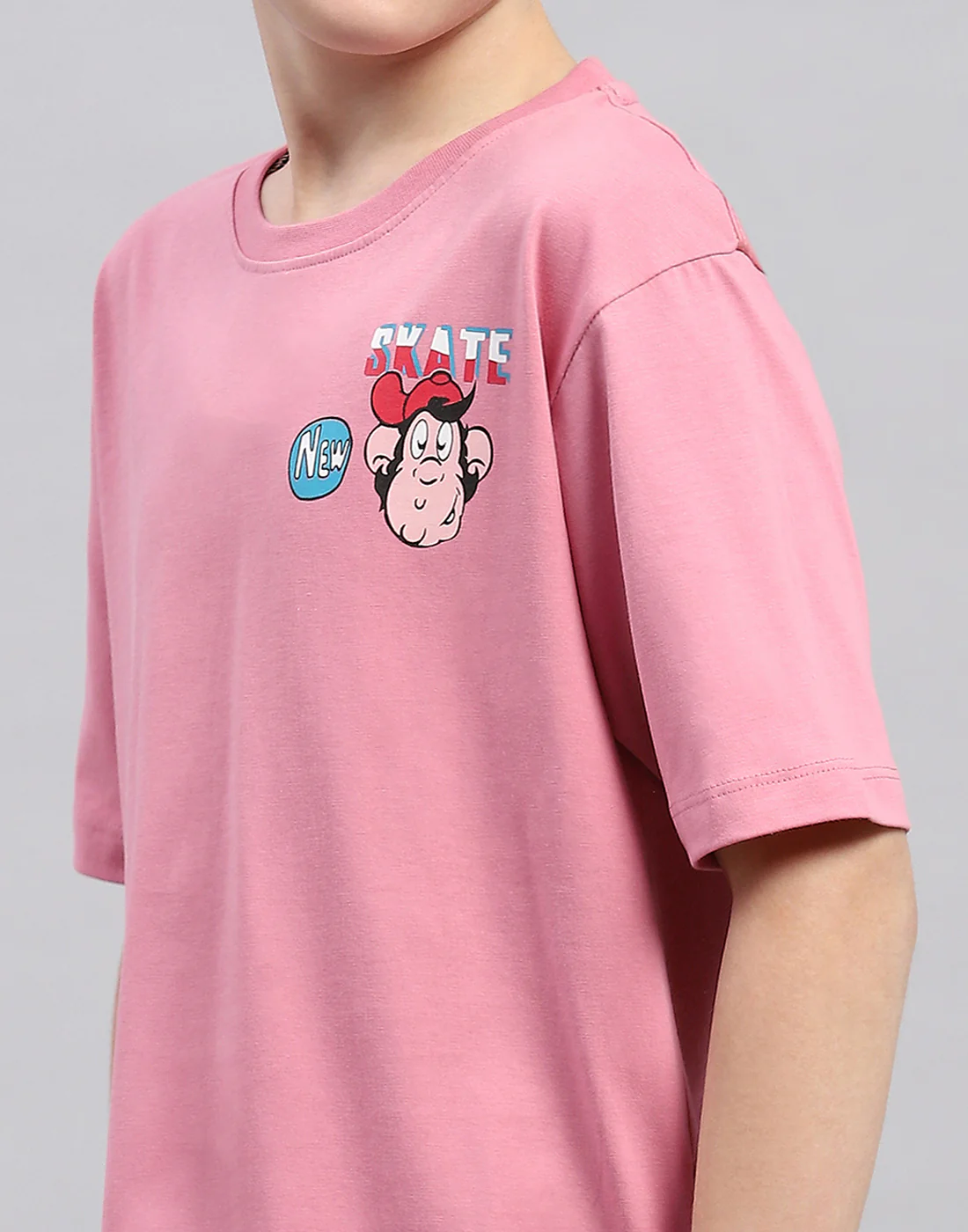 Boys Pink Printed Round Neck Half Sleeve T-Shirt - Image 7