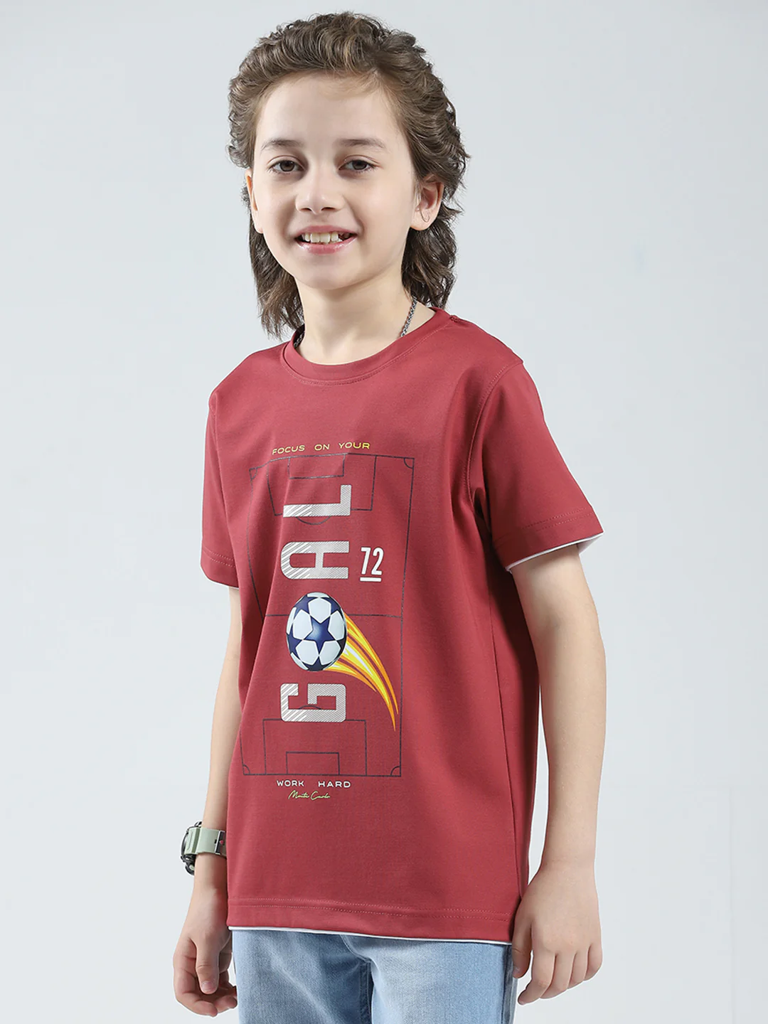 Boys Pink Printed Round Neck Half Sleeve T-Shirt - Image 3