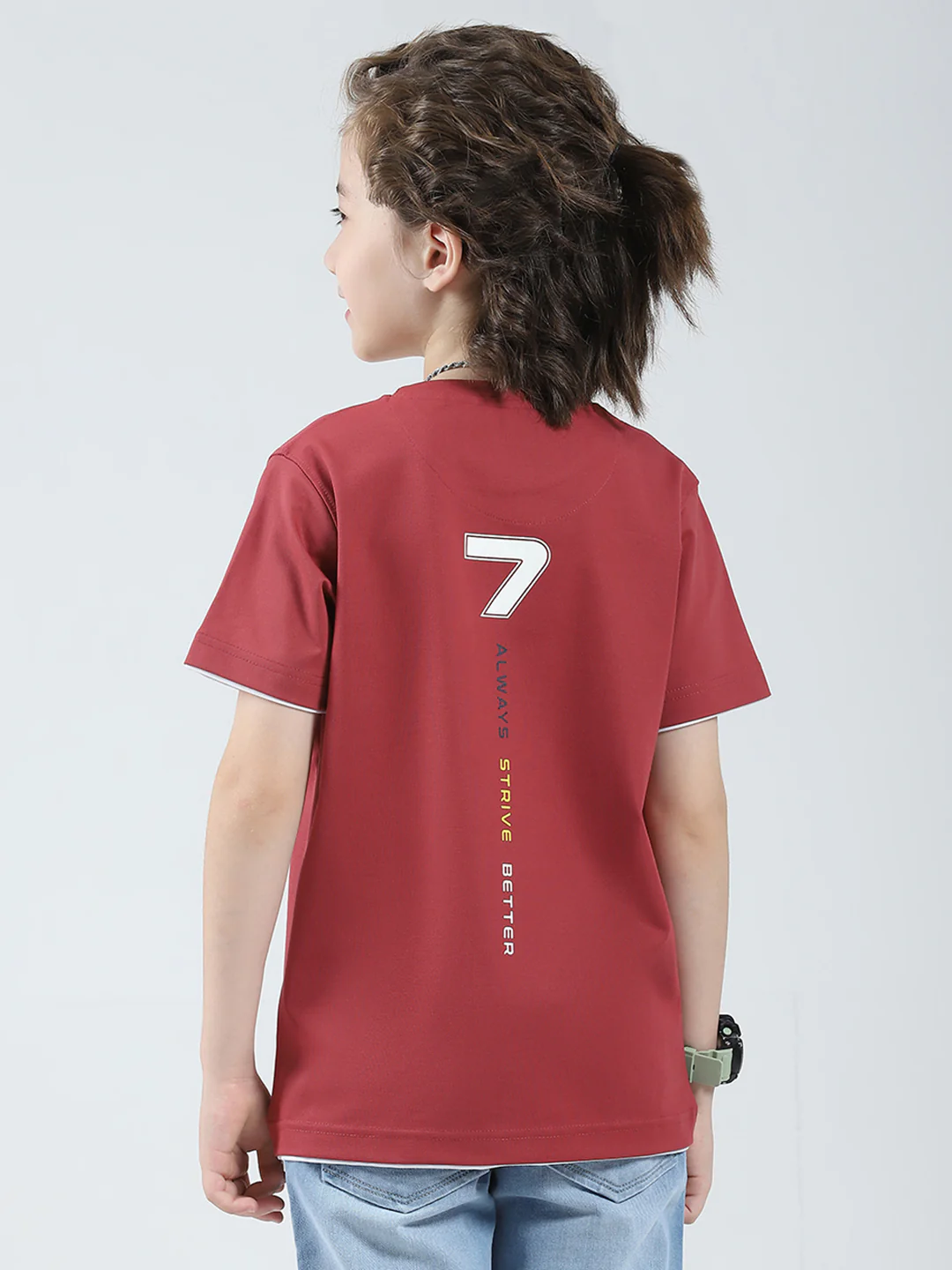 Boys Pink Printed Round Neck Half Sleeve T-Shirt - Image 5