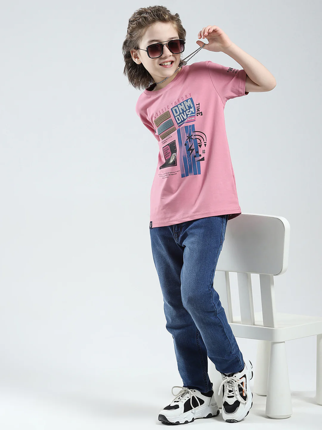 Boys Pink Printed Round Neck Half Sleeve T-Shirt - Image 2