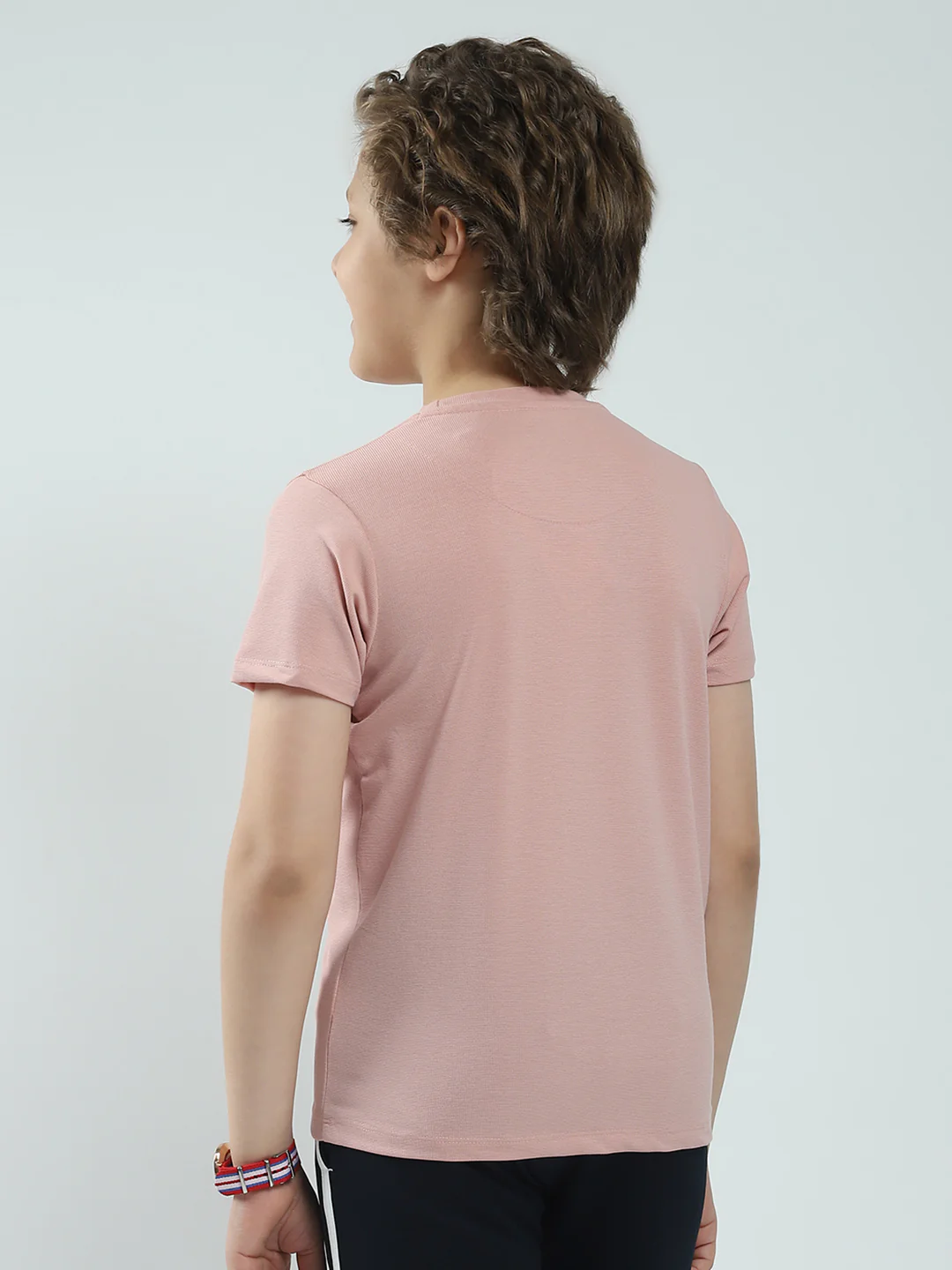Boys Pink Printed Round Neck Half Sleeve T-Shirt - Image 5