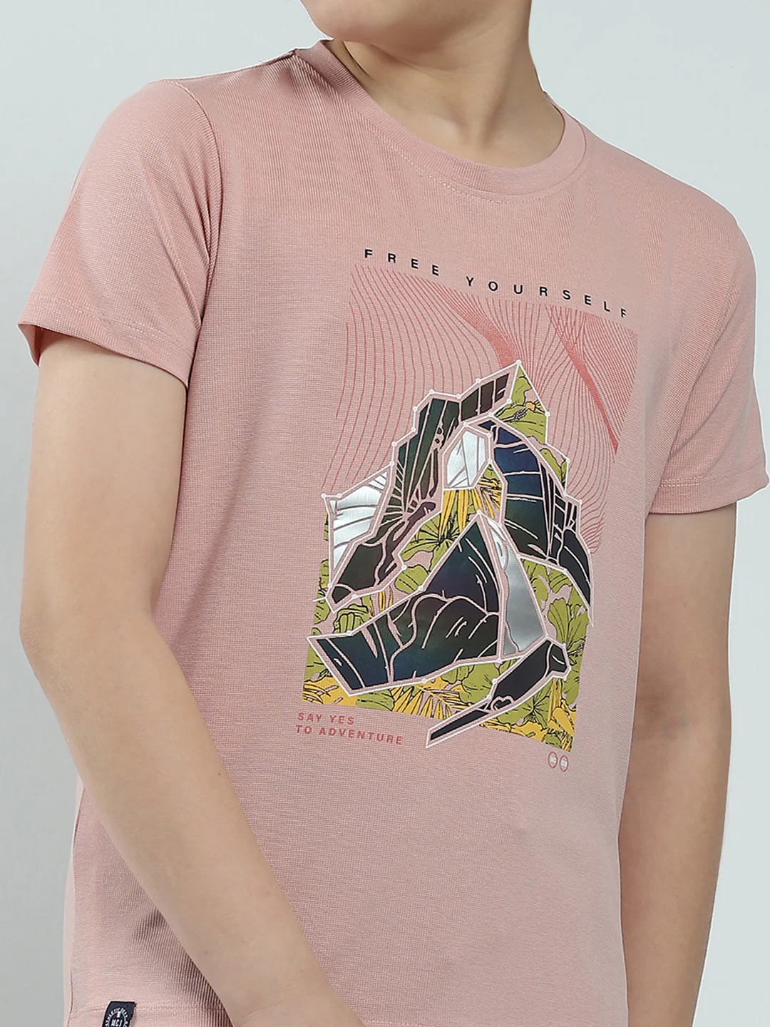 Boys Pink Printed Round Neck Half Sleeve T-Shirt - Image 6