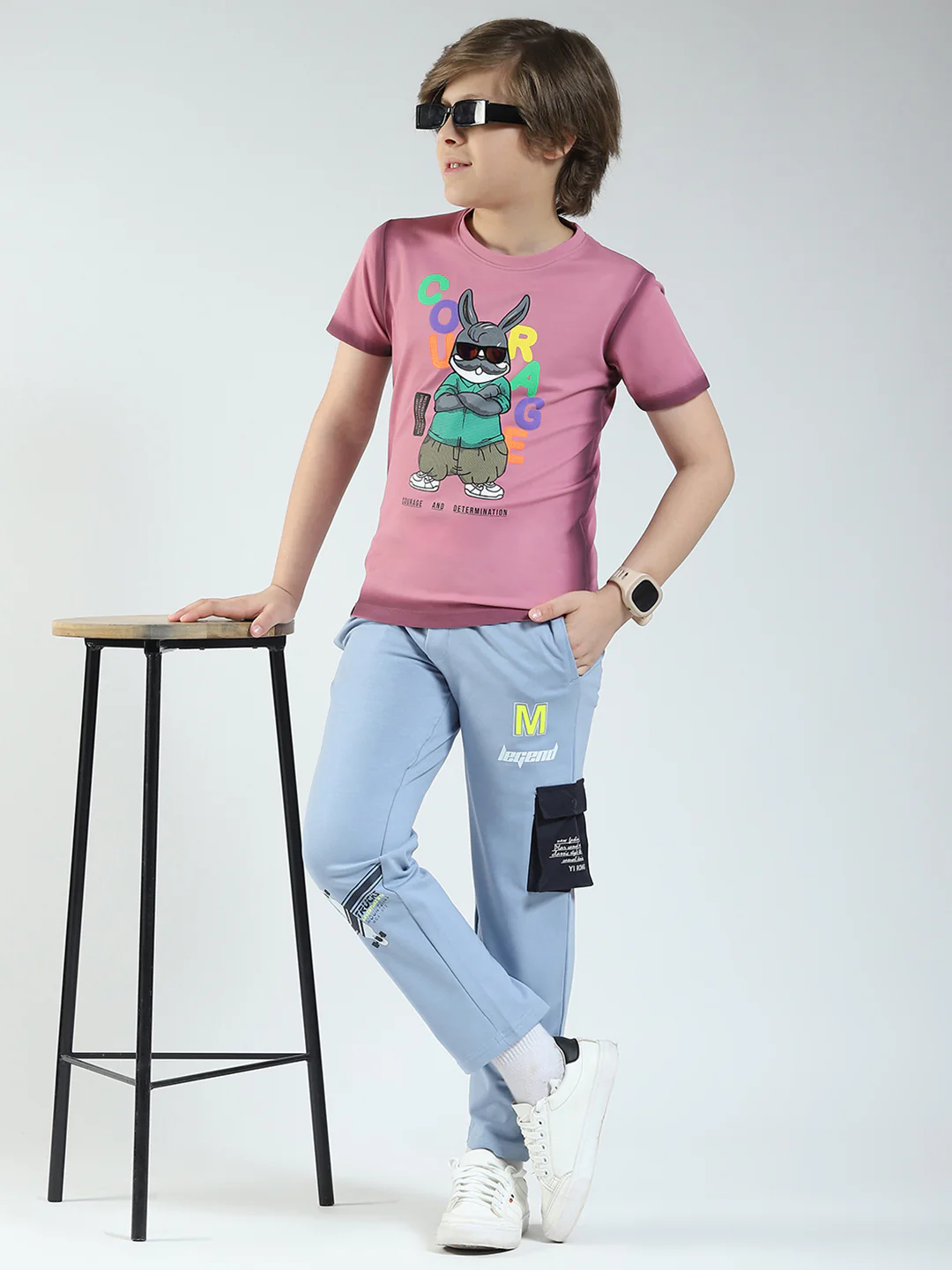 Boys Pink Printed Round Neck Half Sleeve T-Shirt - Image 2