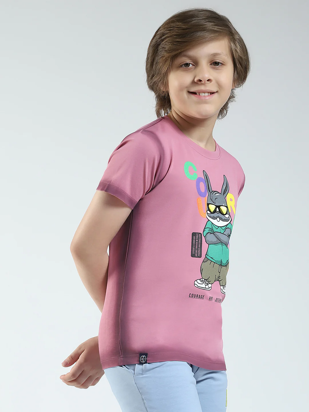 Boys Pink Printed Round Neck Half Sleeve T-Shirt - Image 4